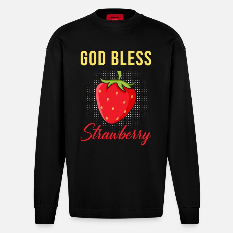 Erdbeeren Liebe Spruch - Heavyweight Oversized Organic Langarmshirt Made in EU - SOLID BLACK