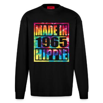 Anniversaire hippie 1965 - Manches longues bio épais oversize fabriqué en UE - SOLID BLACK - Devant