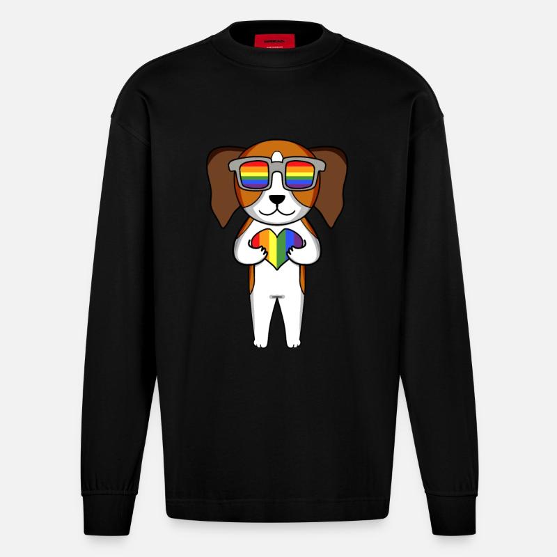 LGBT Hund Beagle Regenbogen - Heavyweight Oversized Organic Langarmshirt Made in EU - SOLID BLACK