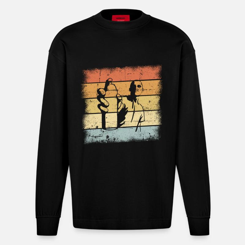 Conception de pulvérisateur de graffitis - Manches longues bio épais oversize fabriqué en UE - SOLID BLACK