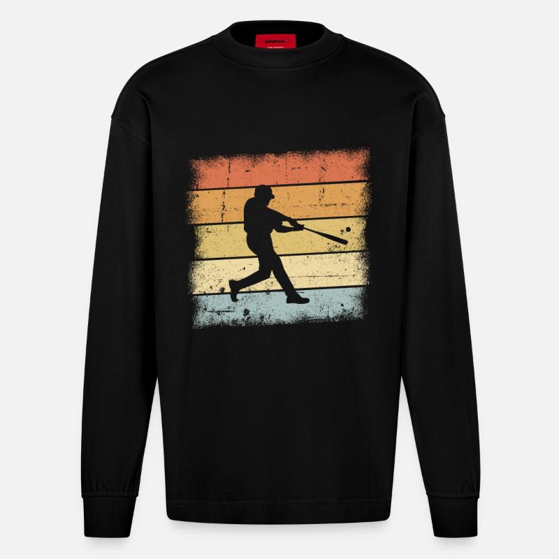 Baseball Sunset - Heavyweight Oversized Organic Langarmshirt Made in EU - SOLID BLACK
