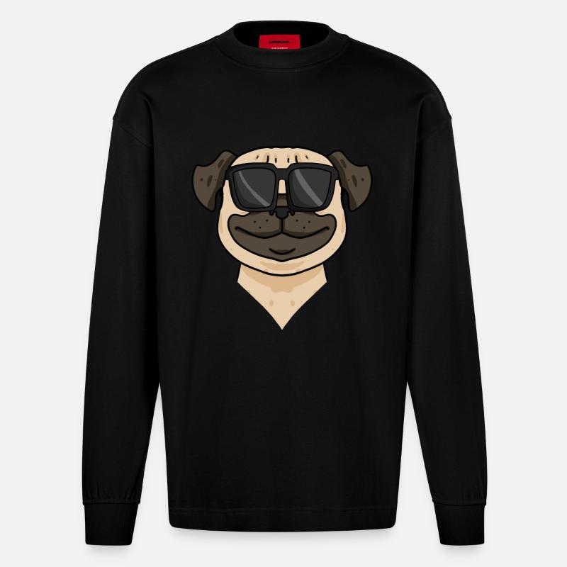 Mops Hund mit Sonnenbrille - Heavyweight Oversized Organic Langarmshirt Made in EU - SOLID BLACK