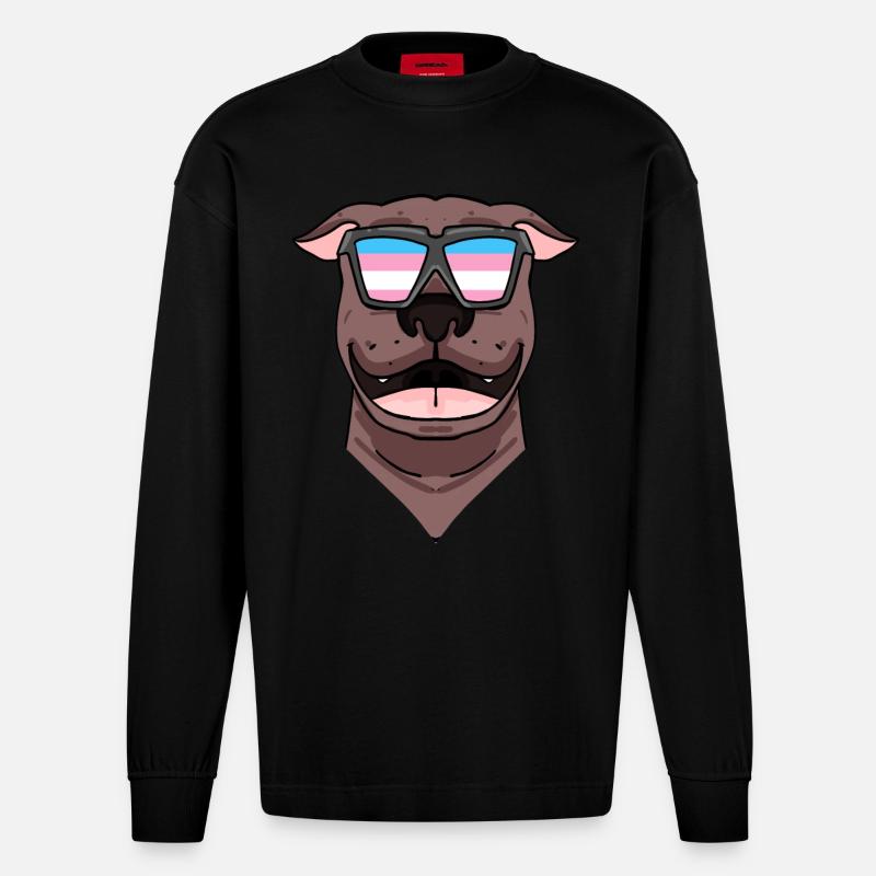 American Pit Bull Terrier - Heavyweight Oversized Organic Langarmshirt Made in EU - SOLID BLACK