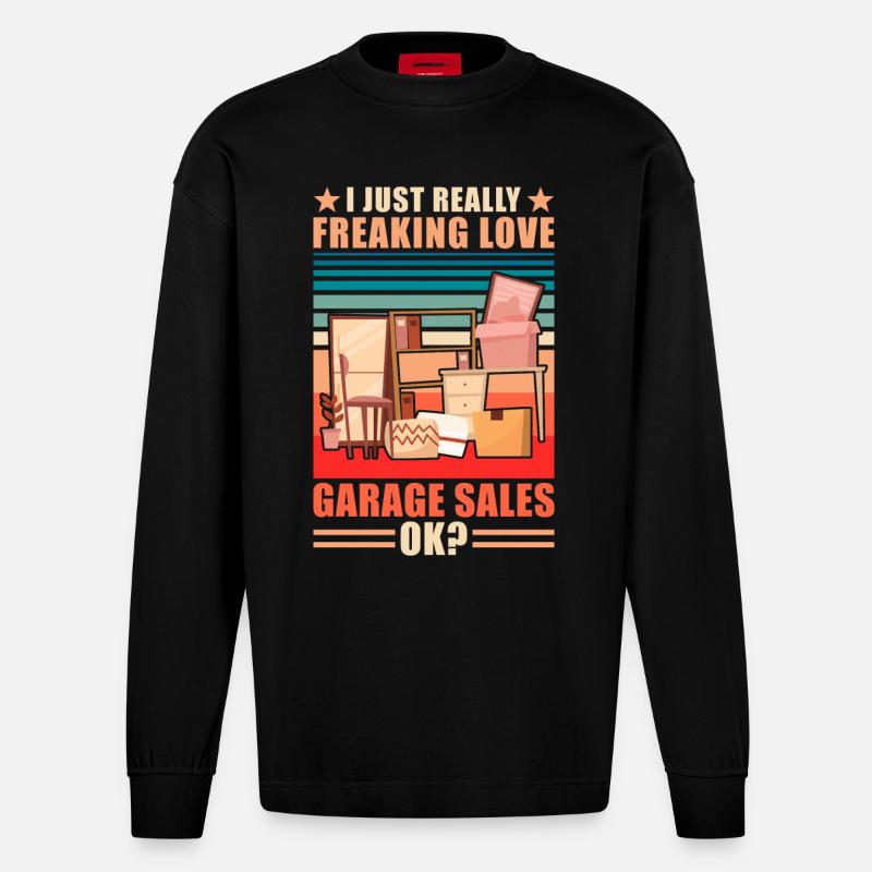 Slogan de vente de garage - Manches longues bio épais oversize fabriqué en UE - SOLID BLACK