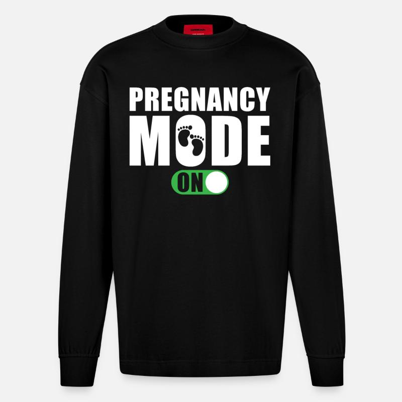 Schwangerschaft Modus Ein - Heavyweight Oversized Organic Langarmshirt Made in EU - SOLID BLACK