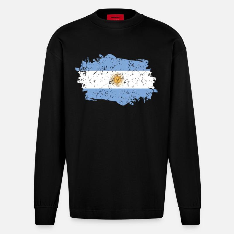 Drapeau argentin Grunge Drapeau argentin - Manches longues bio épais oversize fabriqué en UE - SOLID BLACK
