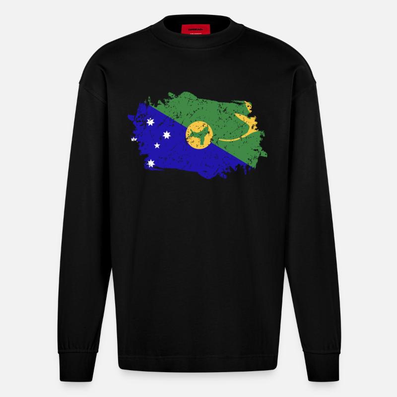 Drapeau de l’île Christmas - Manches longues bio épais oversize fabriqué en UE - SOLID BLACK