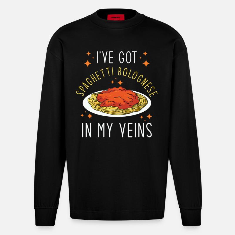 Spaghetti Bolognese - Heavyweight Oversized Organic Langarmshirt Made in EU - SOLID BLACK