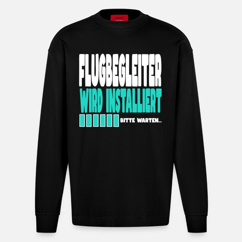 Flugbegleiter wird installiert - Heavyweight Oversized Organic Langarmshirt Made in EU - SOLID BLACK