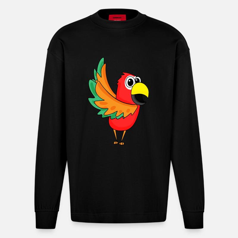 Jungle de perroquets - Manches longues bio épais oversize fabriqué en UE - SOLID BLACK