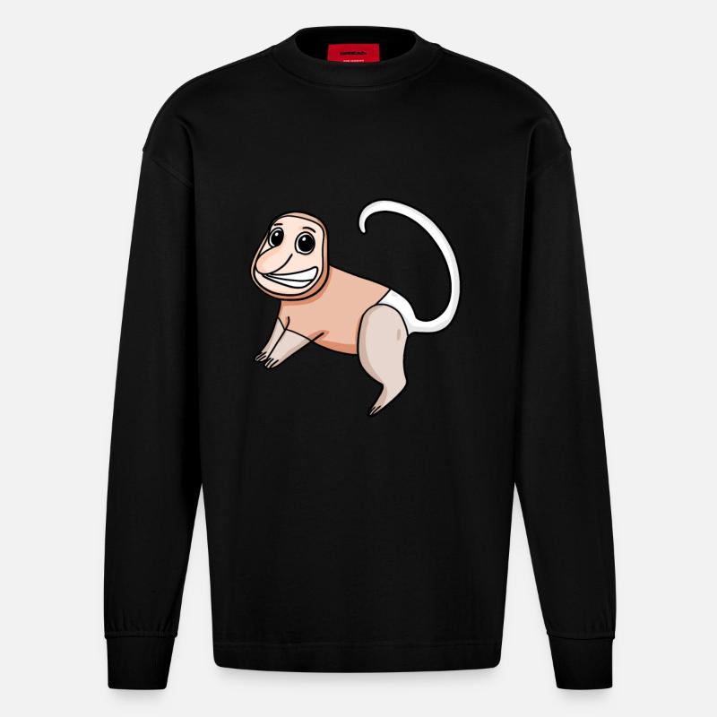 Proboscis Monkey Monkey Monkey - Heavyweight Oversized Organic Longsleeve Shirt Made in EU - SOLID BLACK