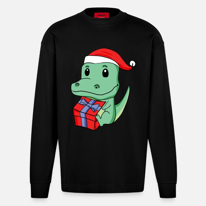 Noël Crocodile Bébé avec Cadeau - Manches longues bio épais oversize fabriqué en UE - SOLID BLACK