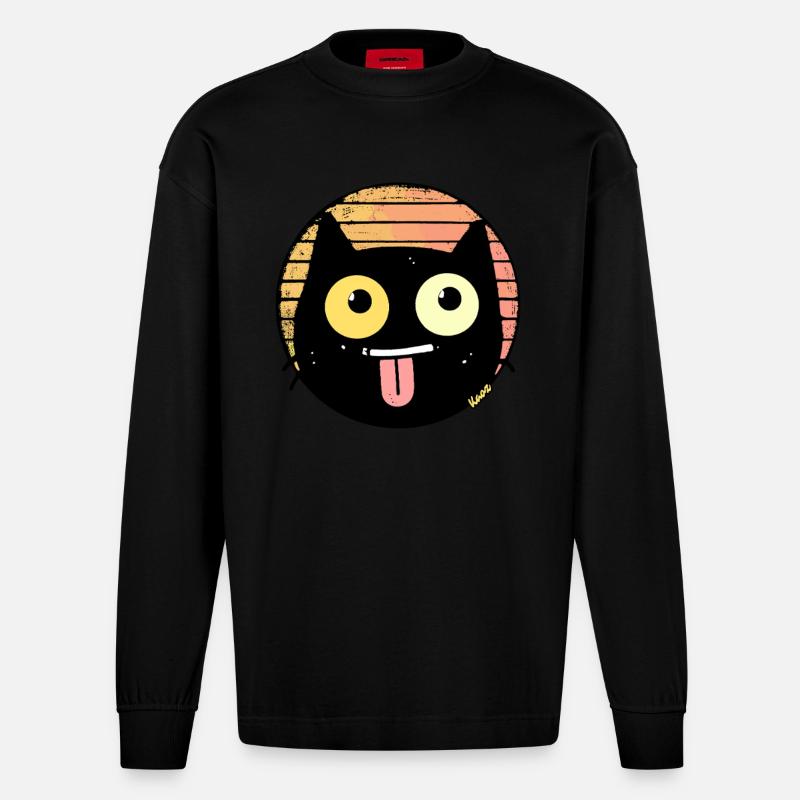 Freche Retro Katze - Heavyweight Oversized Organic Langarmshirt Made in EU - SOLID BLACK