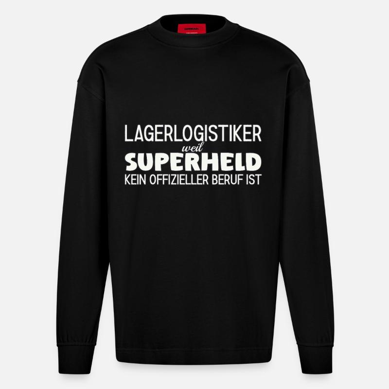 Super-héros du logisticien d’entrepôt - Manches longues bio épais oversize fabriqué en UE - SOLID BLACK