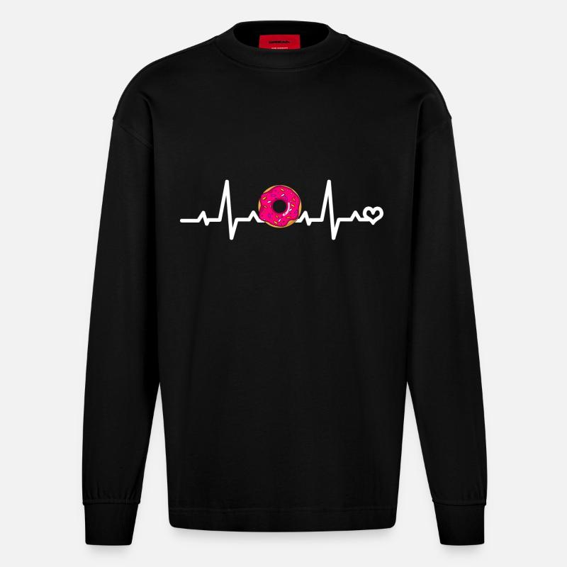 Pinker Donut Liebe - Heavyweight Oversized Organic Langarmshirt Made in EU - SOLID BLACK