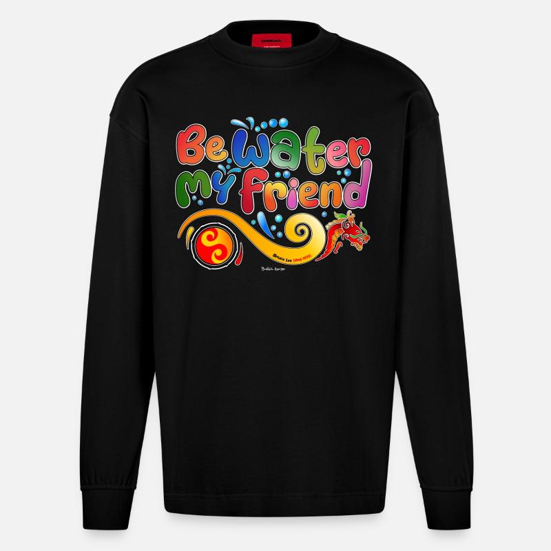 Hommage an Bruce Lee - Heavyweight Oversized Organic Langarmshirt Made in EU - SOLID BLACK