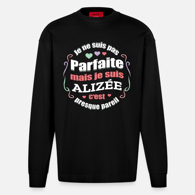 ALIZÉE PARFAITE - PRENOM ALIZÉE - Manches longues bio épais oversize fabriqué en UE - SOLID BLACK