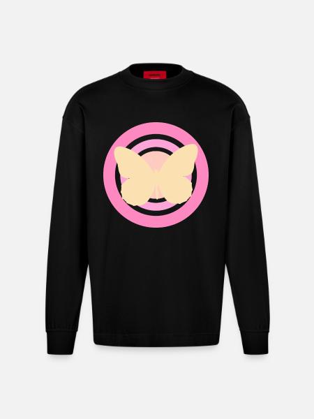 Pink Yellow Butterfly - Heavyweight Oversized Organic Longsleeve Shirt Made in EU - SOLID BLACK