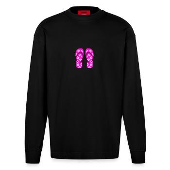 flip flops - Heavyweight Oversized Organic Longsleeve Shirt Made in EU - SOLID BLACK - Front