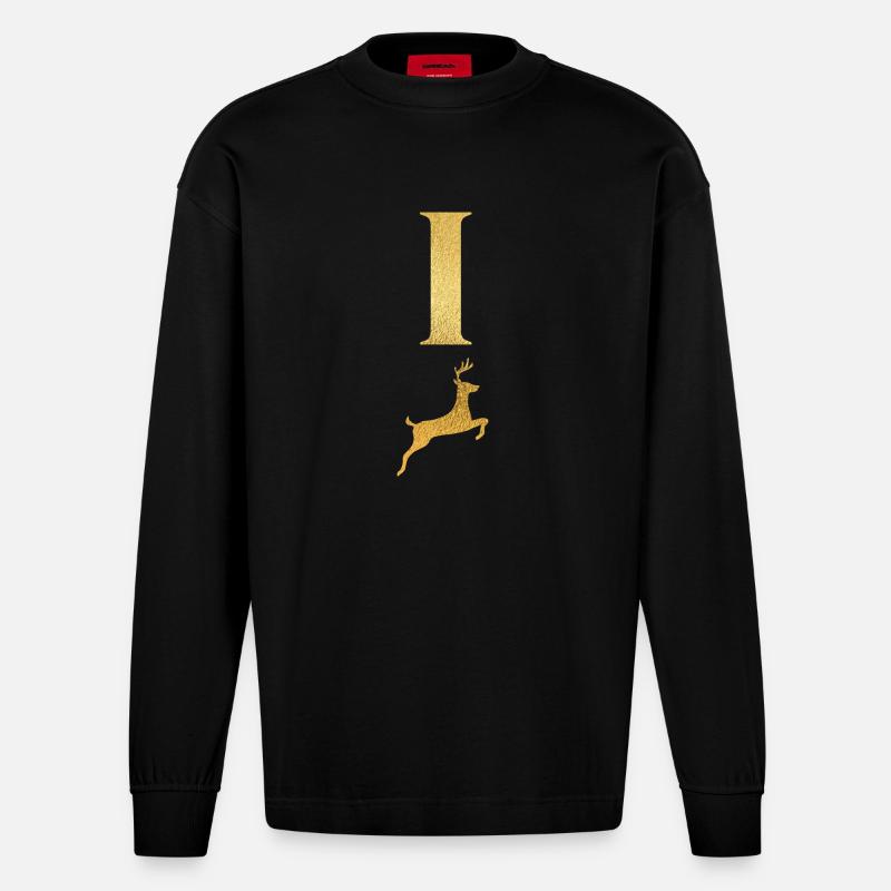 Buchstabe i goldener Hirsch - Geschenkidee - Heavyweight Oversized Organic Langarmshirt Made in EU - SOLID BLACK