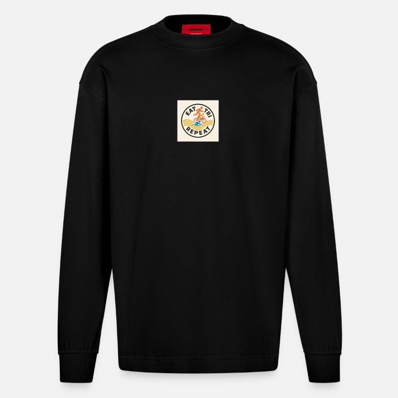 ESSEN SIE TRI REPEAT - Heavyweight Oversized Organic Langarmshirt Made in EU - SOLID BLACK