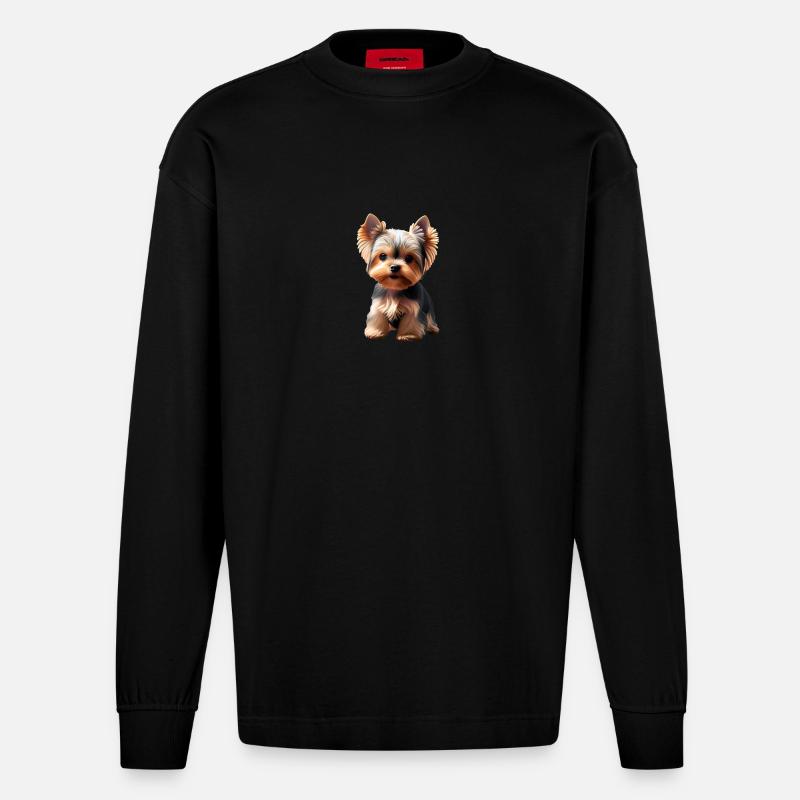 Hund - Yorkshire Terrier - Heavyweight Oversized Organic Langarmshirt Made in EU - SOLID BLACK
