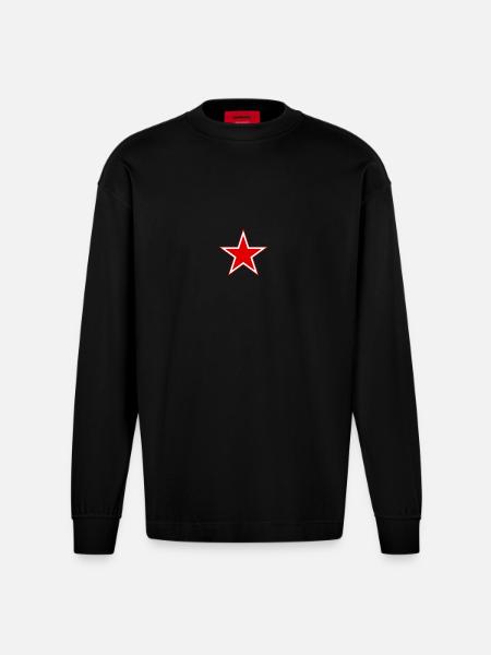 RED STAR - Heavyweight Oversized Organic Longsleeve Shirt Made in EU - SOLID BLACK