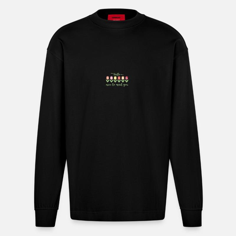 Hello Spring - Heavyweight Oversized Organic Langarmshirt Made in EU - SOLID BLACK