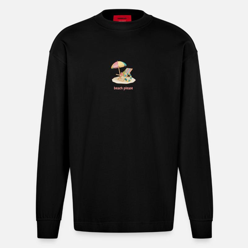 Beach Please - Heavyweight Oversized Organic Longsleeve Shirt Made in EU - SOLID BLACK