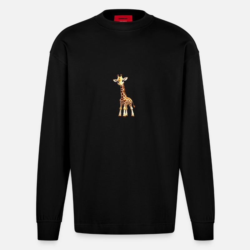Petite girafe / bébé girafe - Manches longues bio épais oversize fabriqué en UE - SOLID BLACK