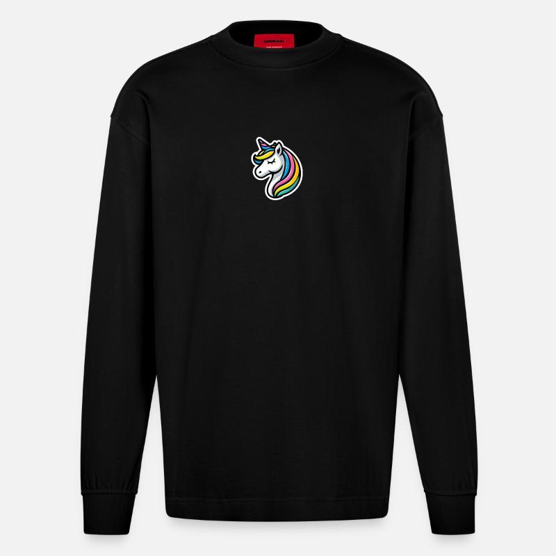 Einhorn Comic schlafend - Heavyweight Oversized Organic Langarmshirt Made in EU - SOLID BLACK