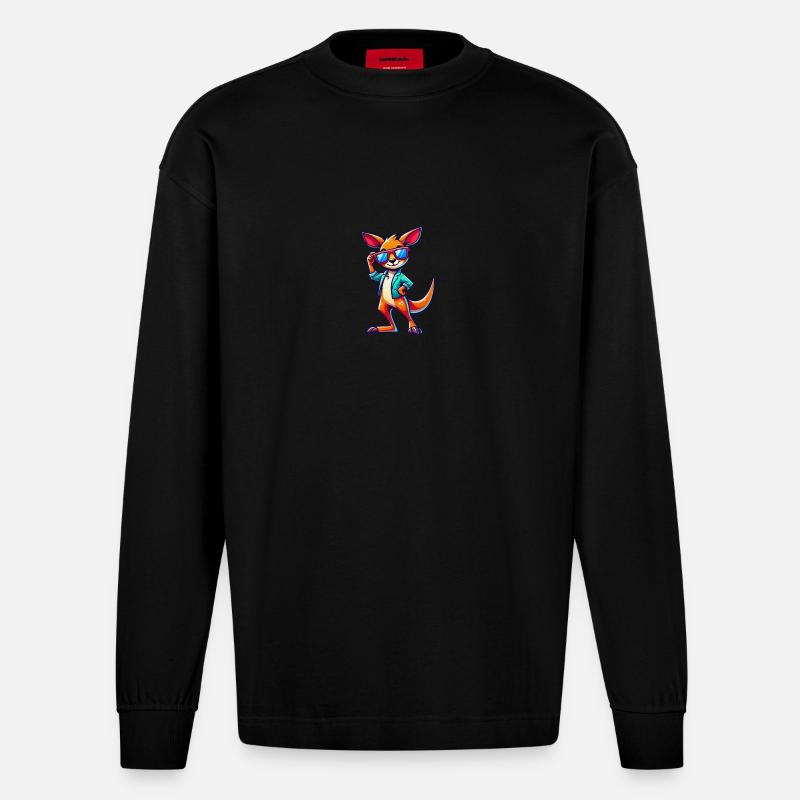Kangaroo Comic Sonnenbrille - Heavyweight Oversized Organic Langarmshirt Made in EU - SOLID BLACK
