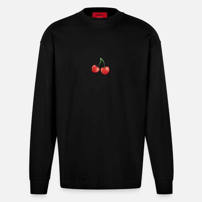 Cherries - Heavyweight Oversized Organic Langarmshirt Made in EU - SOLID BLACK
