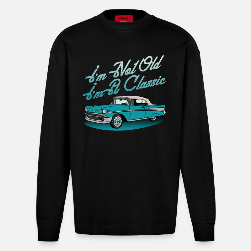 Oldtimer-Grafik - Heavyweight Oversized Organic Langarmshirt Made in EU - SOLID BLACK