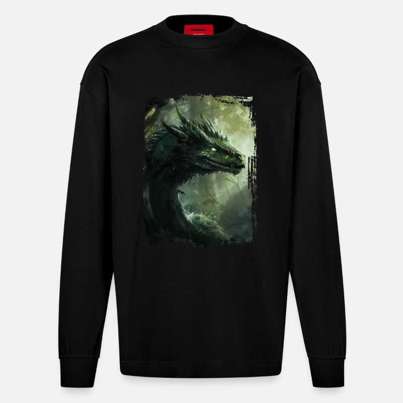 Drachen - Heavyweight Oversized Organic Langarmshirt Made in EU - SOLID BLACK