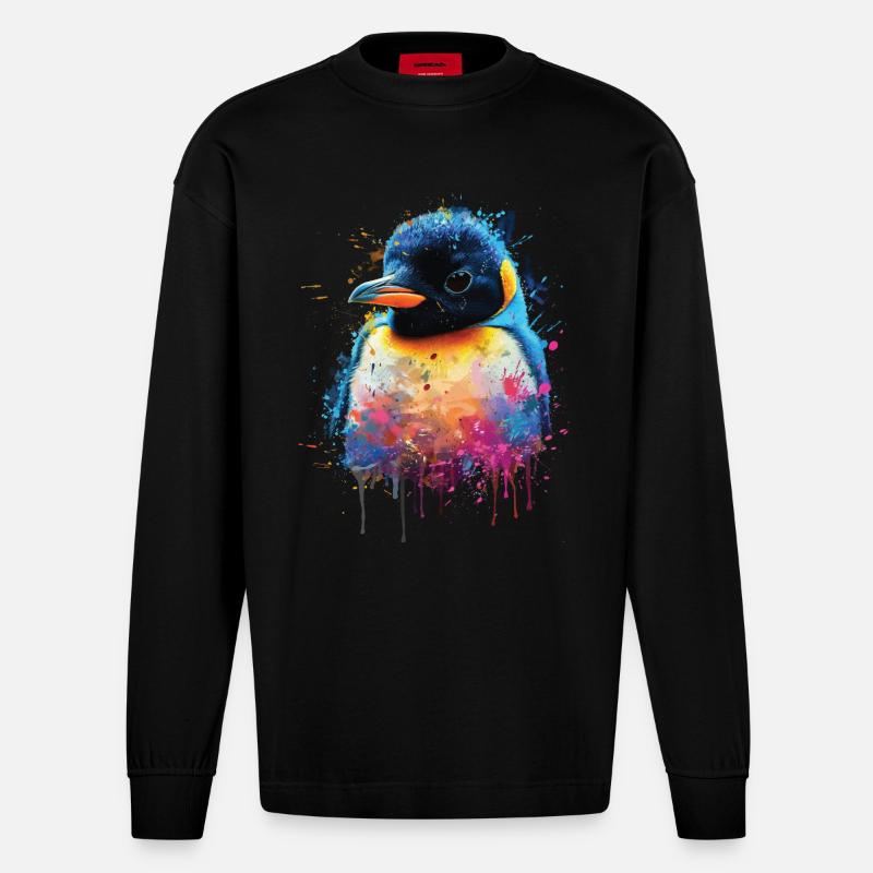 Pinguin - Heavyweight Oversized Organic Langarmshirt Made in EU - SOLID BLACK