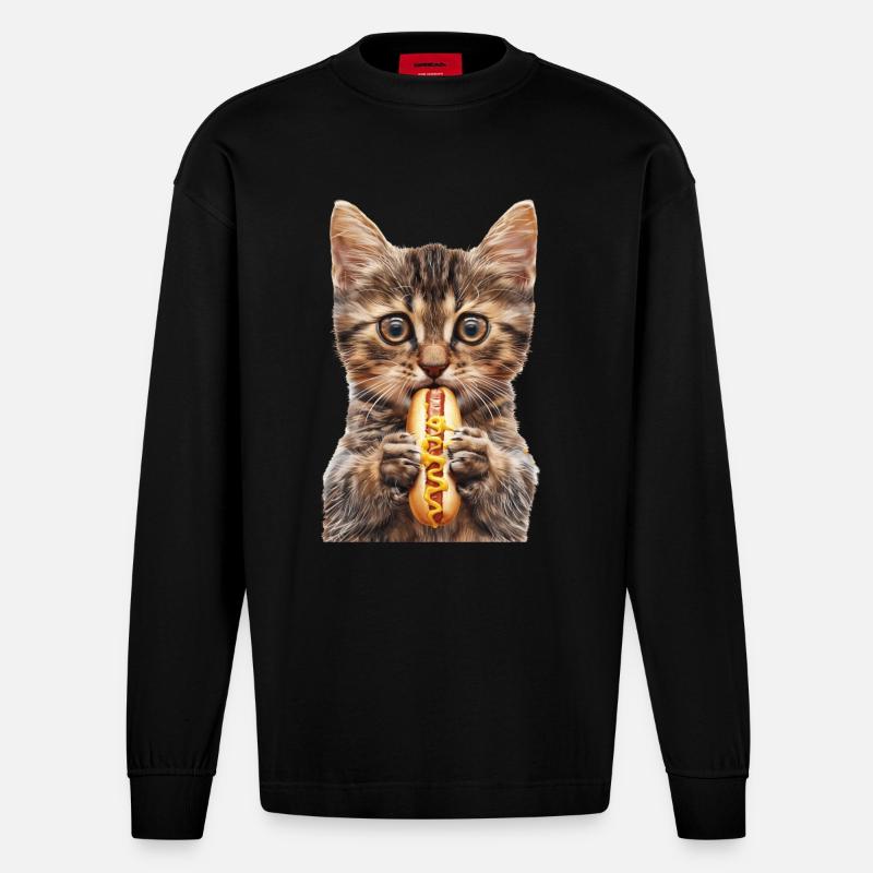 Katze - Heavyweight Oversized Organic Langarmshirt Made in EU - SOLID BLACK