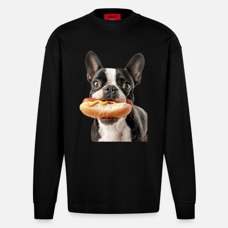 Boston Terrier - Heavyweight Oversized Organic Langarmshirt Made in EU - SOLID BLACK