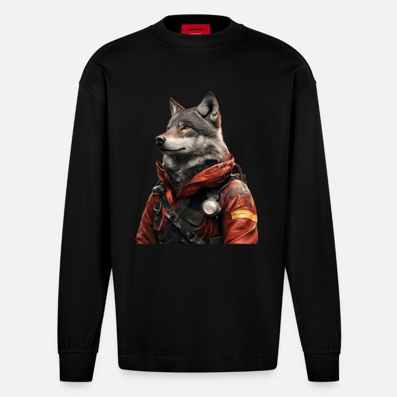 Wolf - Heavyweight Oversized Organic Langarmshirt Made in EU - SOLID BLACK