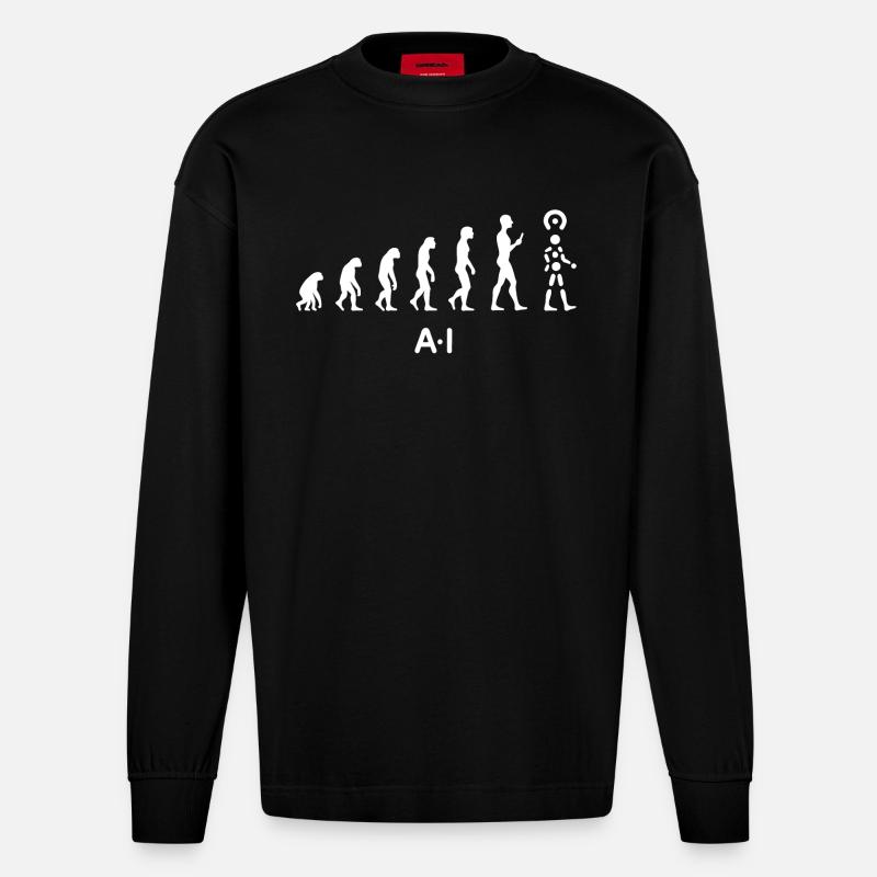 Évolution de l’IA – Intelligence artificielle - Manches longues bio épais oversize fabriqué en UE - SOLID BLACK