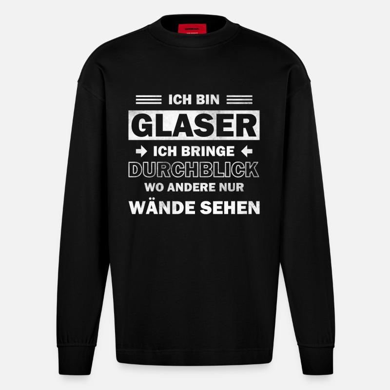 Glaser - Ich bringe Durchblick - Heavyweight Oversized Organic Langarmshirt Made in EU - SOLID BLACK