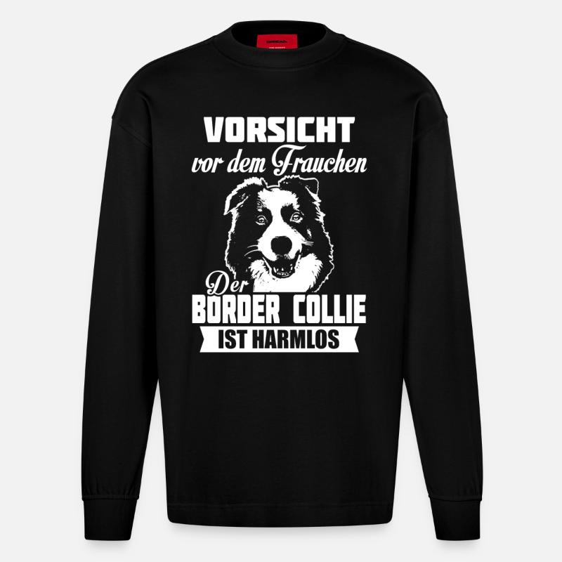Border Collie - Heavyweight Oversized Organic Langarmshirt Made in EU - SOLID BLACK