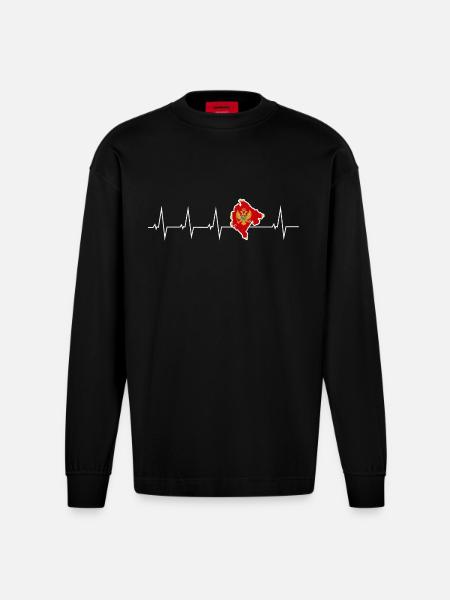 Ich liebe Montenegro - Herzschlag - Heavyweight Oversized Organic Langarmshirt Made in EU - SOLID BLACK