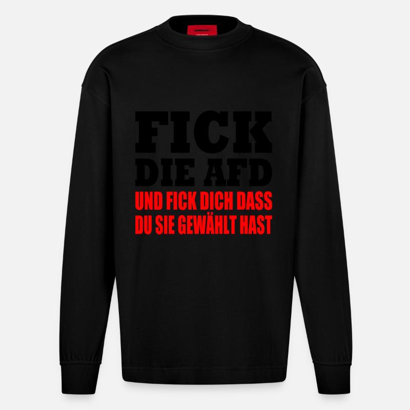 fick die afd - Heavyweight Oversized Organic Langarmshirt Made in EU - SOLID BLACK