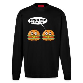 Salatfleisch auf dem Tablett lustiges Burger-Wortspiel - Heavyweight Oversized Organic Langarmshirt Made in EU - SOLID BLACK - Vorne