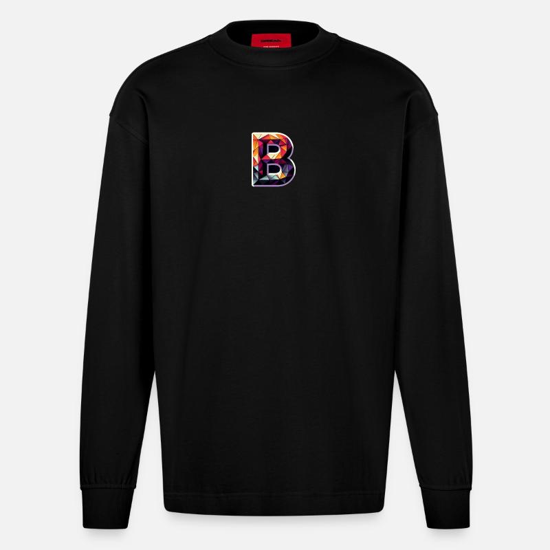 Buchstabe B Polygon bunt - Heavyweight Oversized Organic Langarmshirt Made in EU - SOLID BLACK