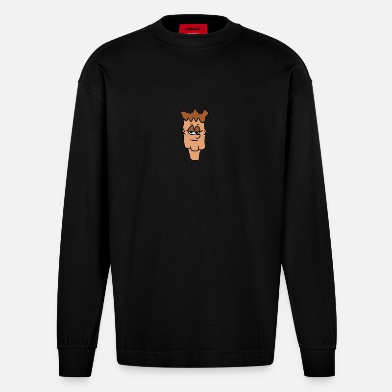 Bunter Comic Kopf - Heavyweight Oversized Organic Langarmshirt Made in EU - SOLID BLACK