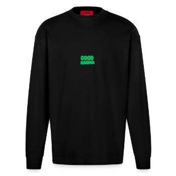 Good Karma Green - Heavyweight Oversized Organic Langarmshirt Made in EU - SOLID BLACK - Vorne
