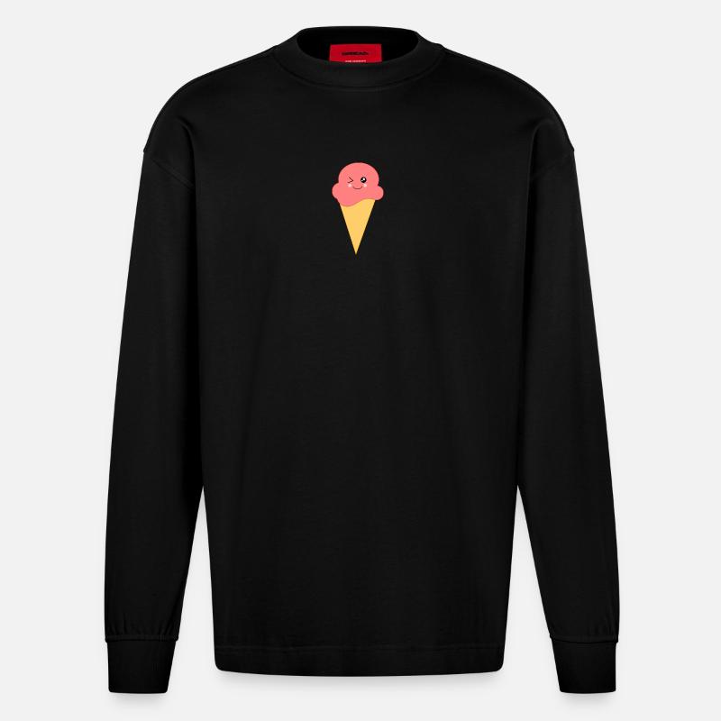 Eis Eiscreme Erdbeereis - Heavyweight Oversized Organic Langarmshirt Made in EU - SOLID BLACK