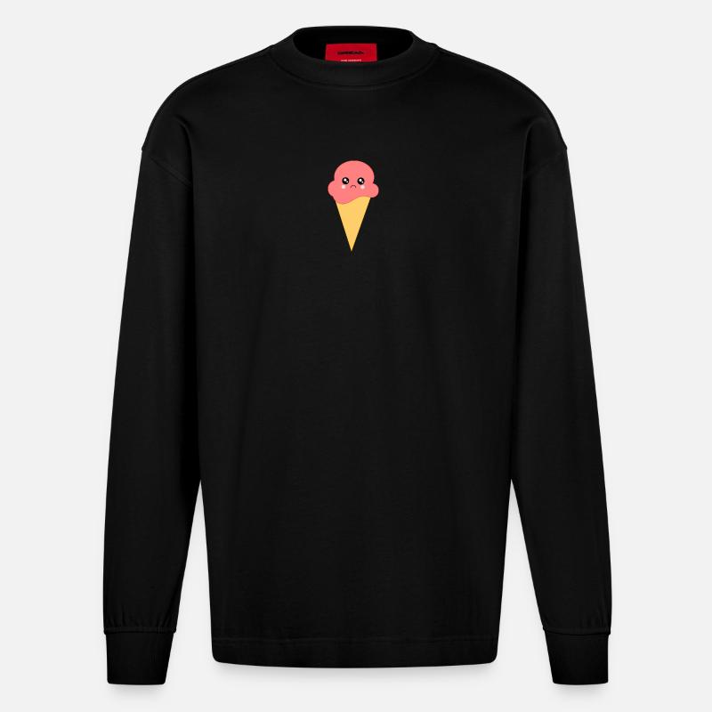 Eis Eiscreme Erdbeereis - Heavyweight Oversized Organic Langarmshirt Made in EU - SOLID BLACK